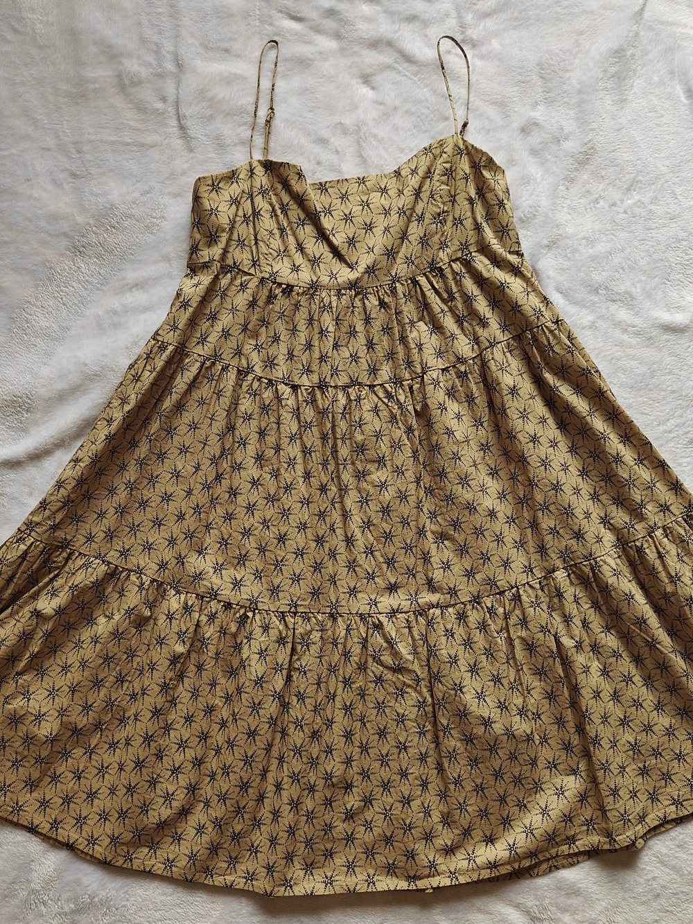 Levi's Women's Beige Black Geometric V-Neck Slip Midi Dress Adjustable Straps M
